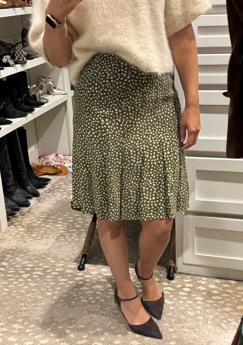 Dana Buchman Spotted Pleated Silk Skirt